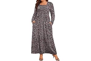 Women's Fall 2024 Plus Size Maxi Dress: Long Sleeve Square Neck Style