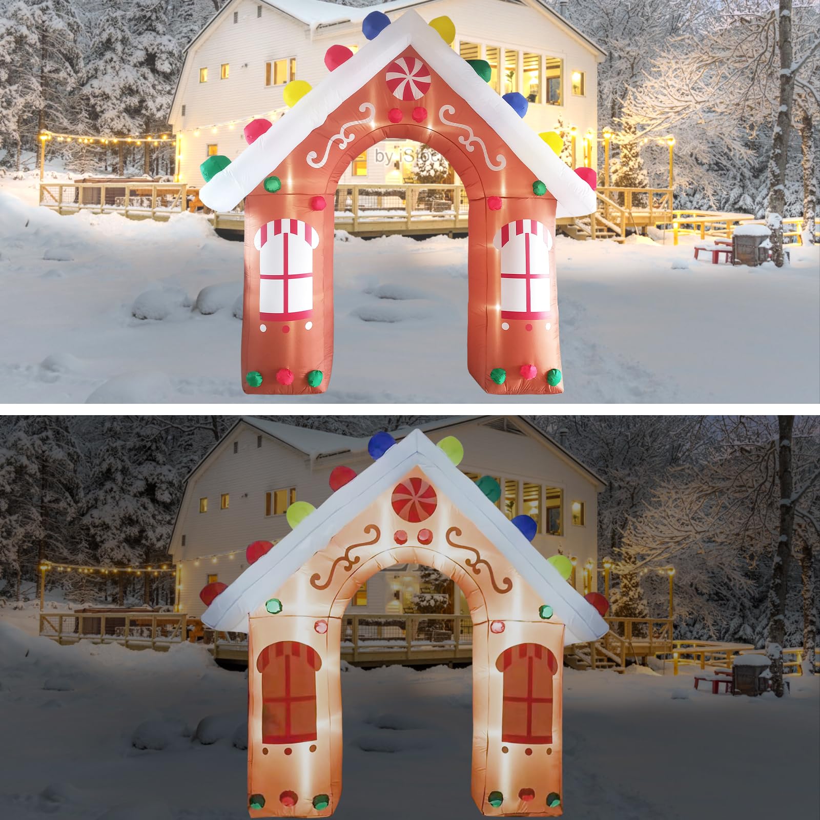 Arche de Noël Gonflable de 10 Pieds, décorations d'extérieur en Forme de Maison en Pain d'épices, Arche de Noël géante, décorations de Jardin gonflables avec lumières LED intégrées