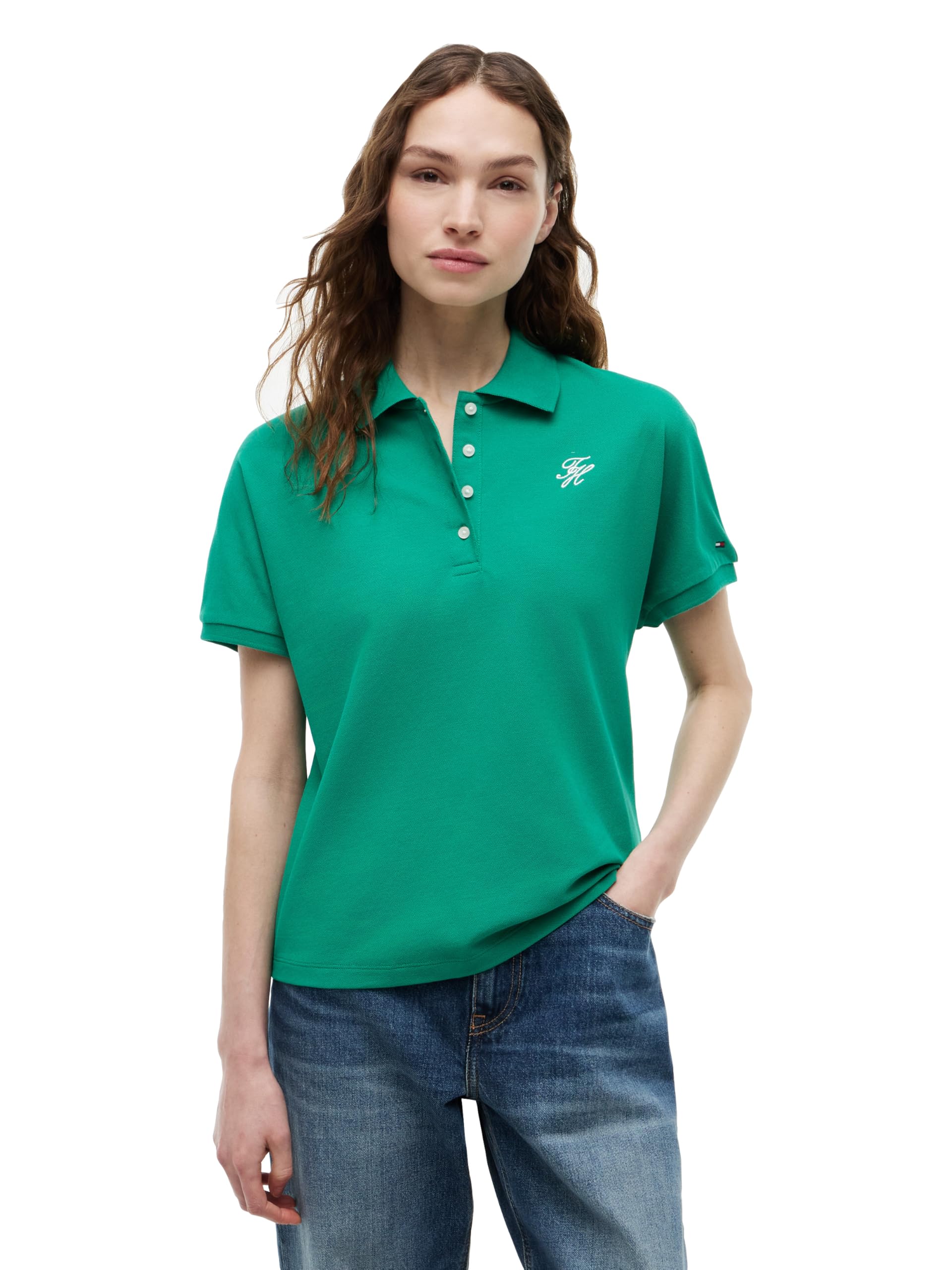 Women's Cotton Short Sleeve Polo Shirt in Regular Fit with Stretch