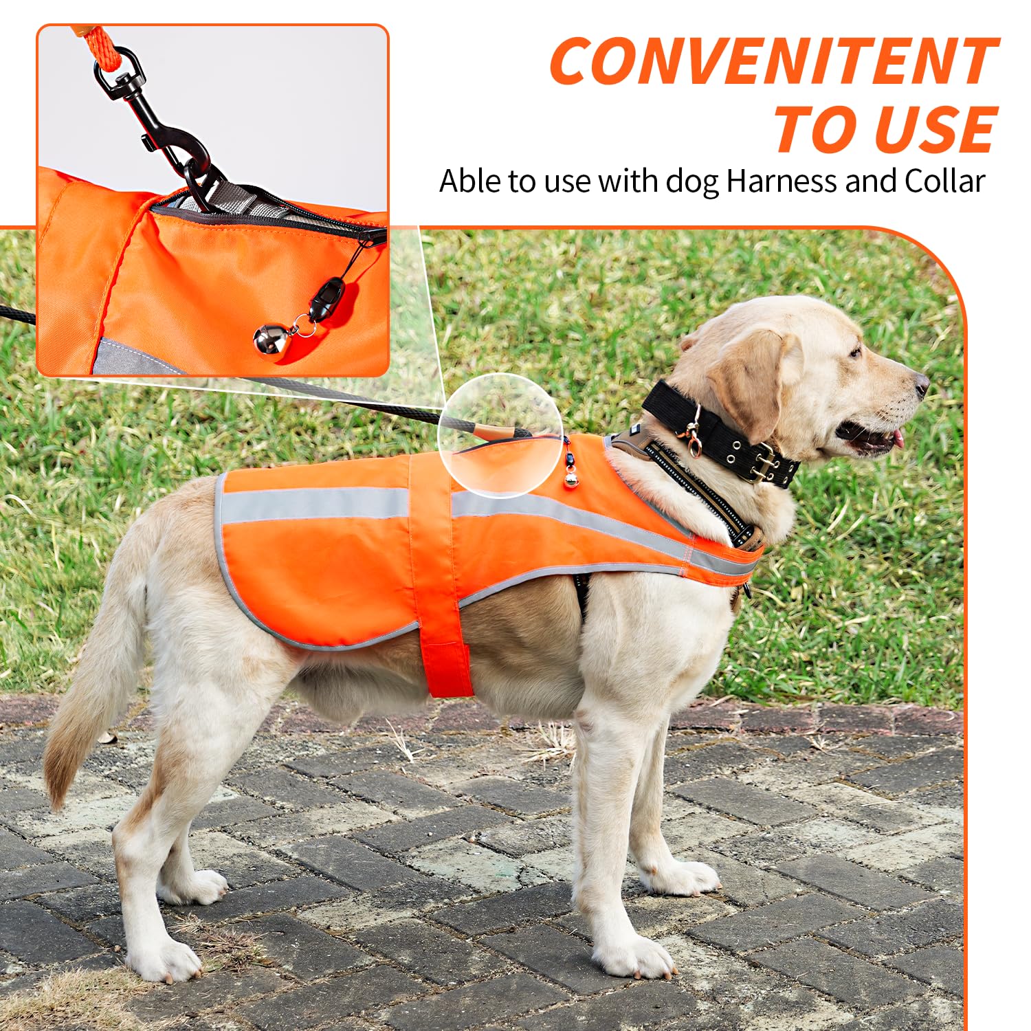 Chaleco reflectante para perro, chaleco de seguridad con cremallera, campana de alerta para perro y chaqueta de alta visibilidad para perro para mantener al perro a salvo de caza, entrenamiento y