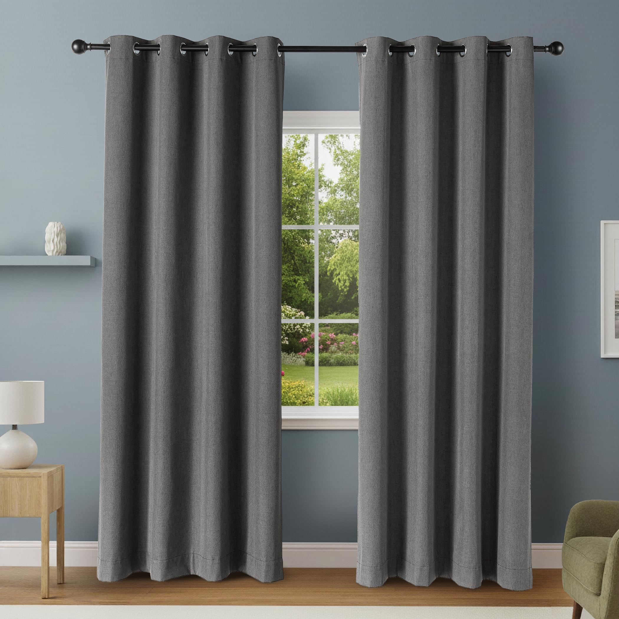 Amazon Basics 100% Blackout Curtains for Living Room & Bedroom, Eyelet Curtains, 2 Panels, 132 x 244 cm, Black