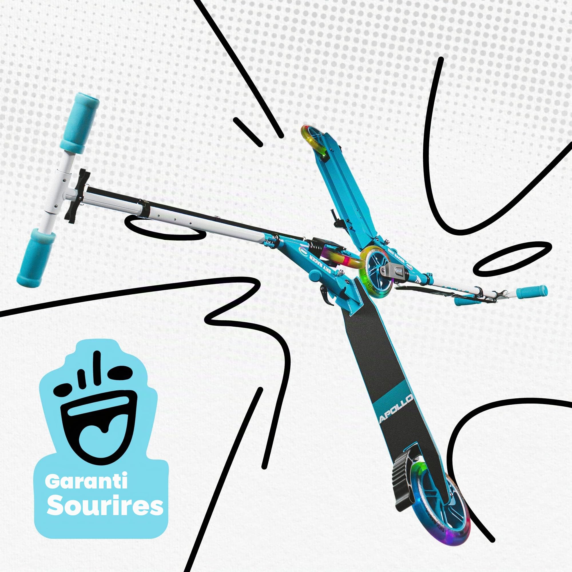 Apollo LED Skyracer – Trottinette Urbaine à Suspension avec Roues LED 145 mm, modèle Pliable et réglable en Hauteur pour Enfants et Adolescents, adaptée au Freestyle