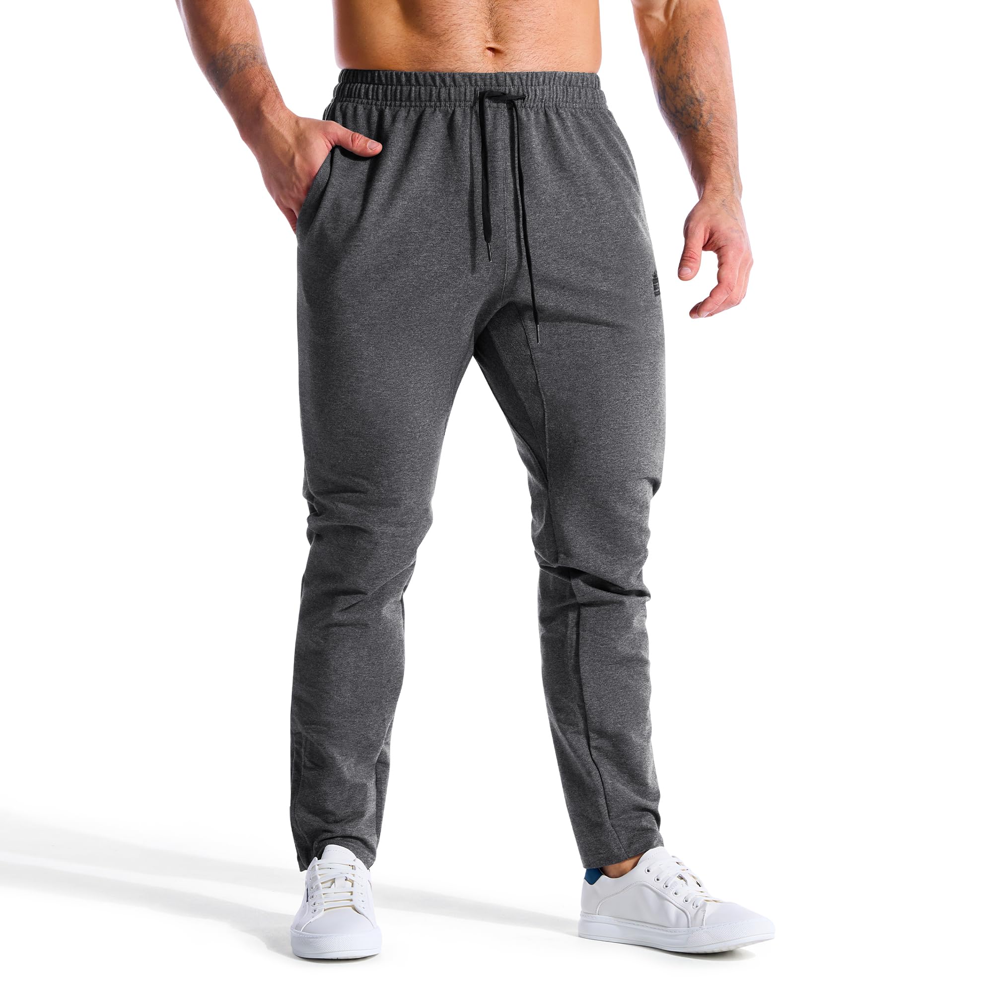 BROKIG Baumwolle Sporthose Herren Lang Gym Slim Jogginghose | Fitness Laufhose Herren Lang, Trainingshose Herren mit Verdecktem YKK Reißverschluss, Workout Jogginghose Herren