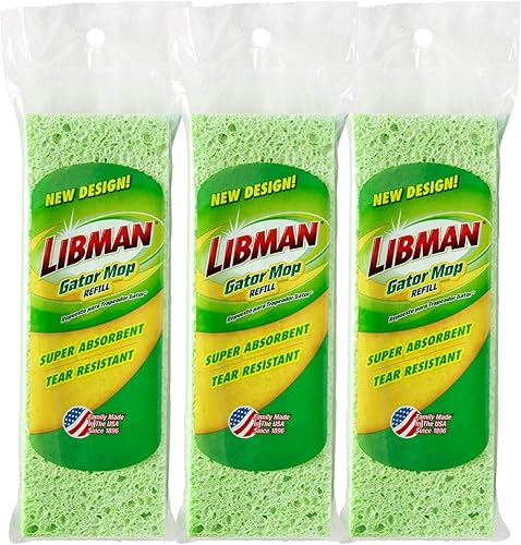 Libman 1487 Gator - Paquete de repuesto para mopa Extraabsorbente, cabezales de repuesto de esponja recubiertos de celulosa para la mopa Libman