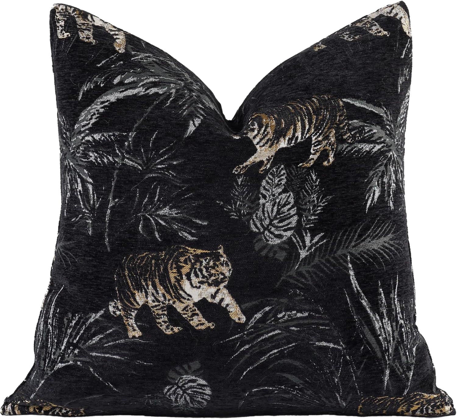 Croker Horse New 20x20'' inches Throw Pillow Cushion Covers - Black Color with Chenille Jacquard Embroidery Golden Tiger Luxury Modern Style Couch Sofa Bed Pillow Cover for Living Room Bedroom Black Tiger 20" x 20" (Pack of 1)