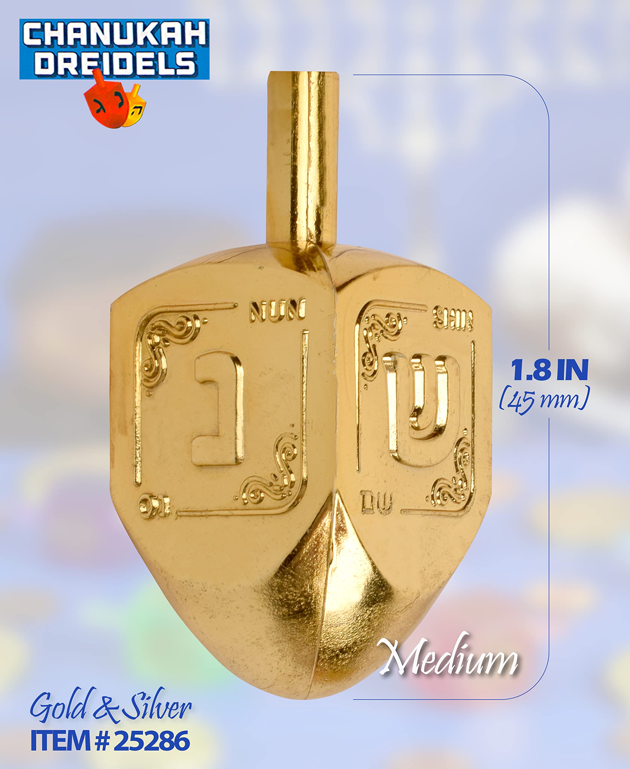 Izzy 'n' Dizzy Hanukkah Metallic Gold and Silver Dreidel (Pack of 4) - Medium