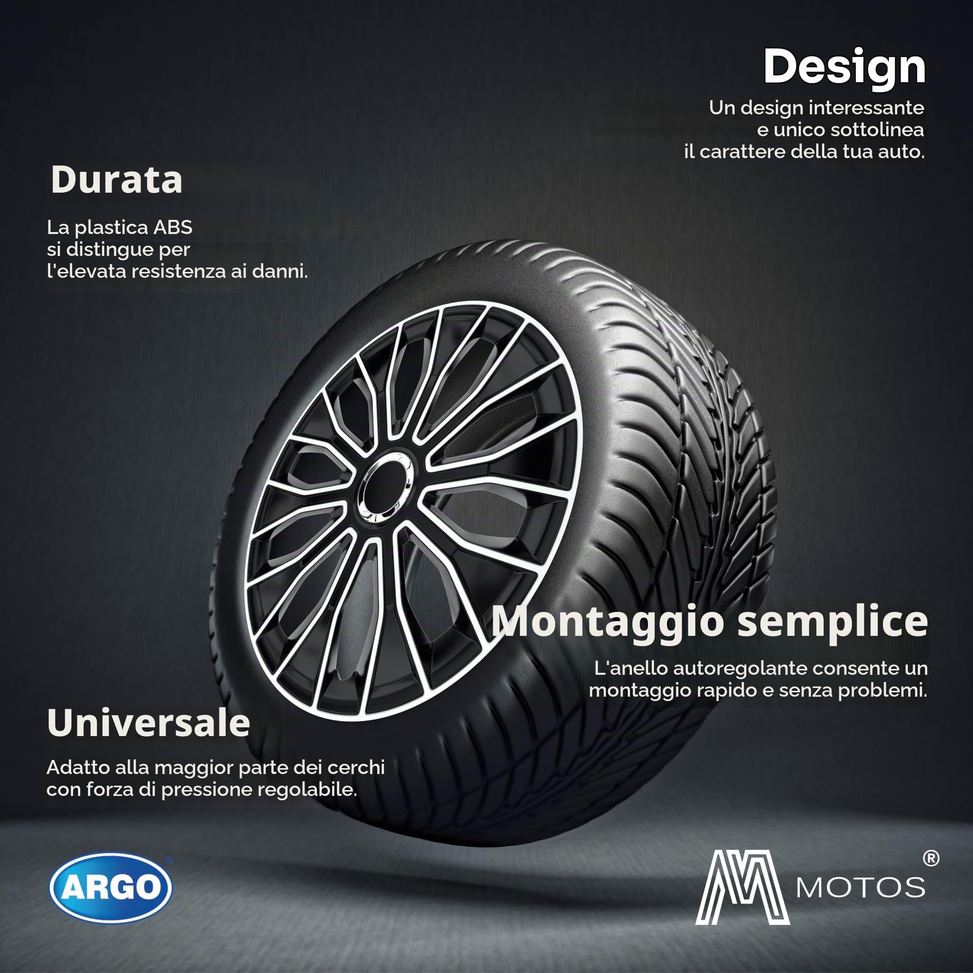 M MOTOS Set di 4 Copricerchi 16 pollici - Eliminate i graffi con questi copriruota flessibili e leggeri da 16 pollici. Facili da installare, non richiedono attrezzi e proteggono dallo sbiadimento!
