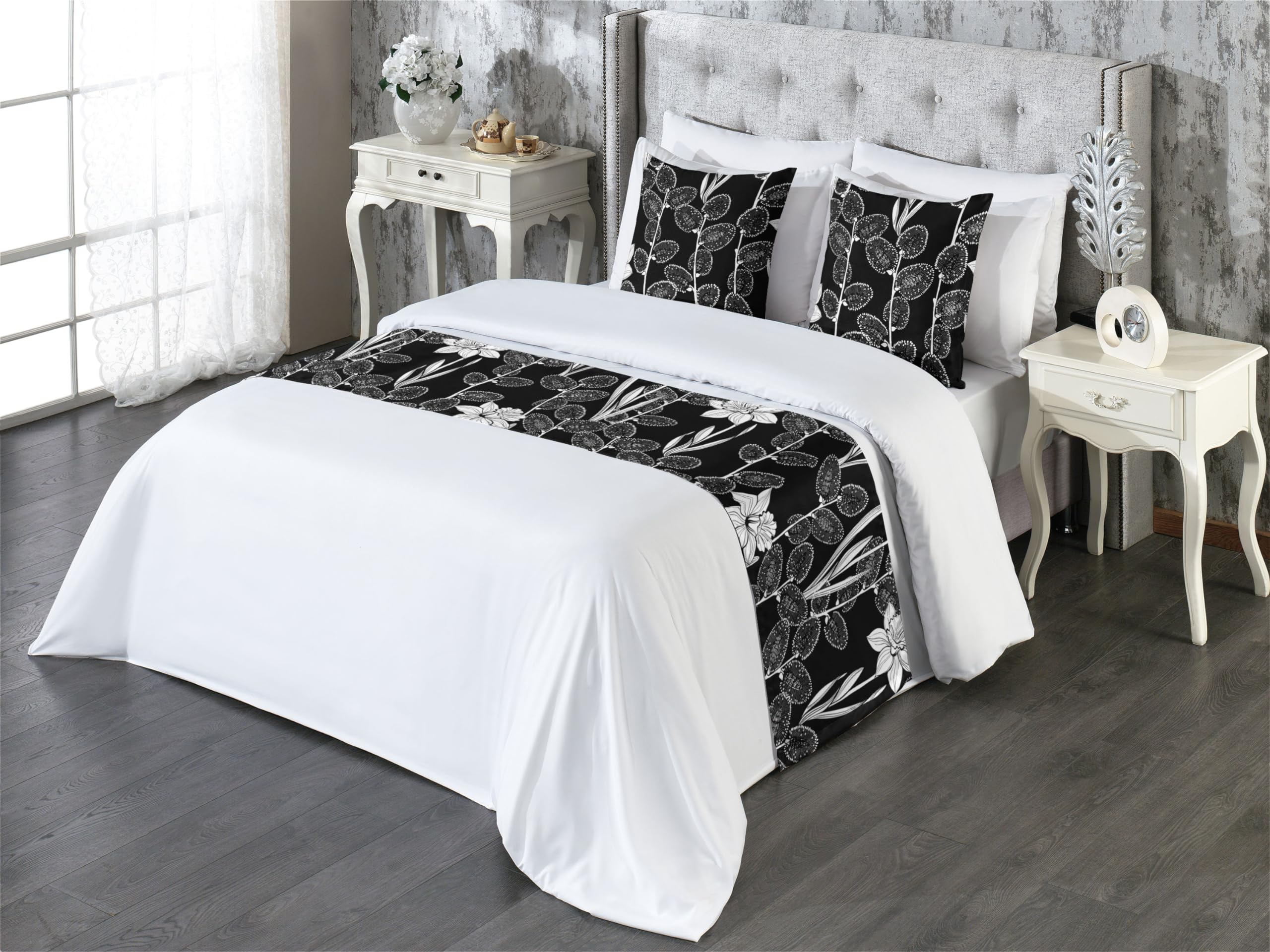 Ambesonne Floral Bed Runner Set Spring Botanical Garden Concept Repetitive Daffodil Flowers Ornament Decorative Bedding Scarf and 2