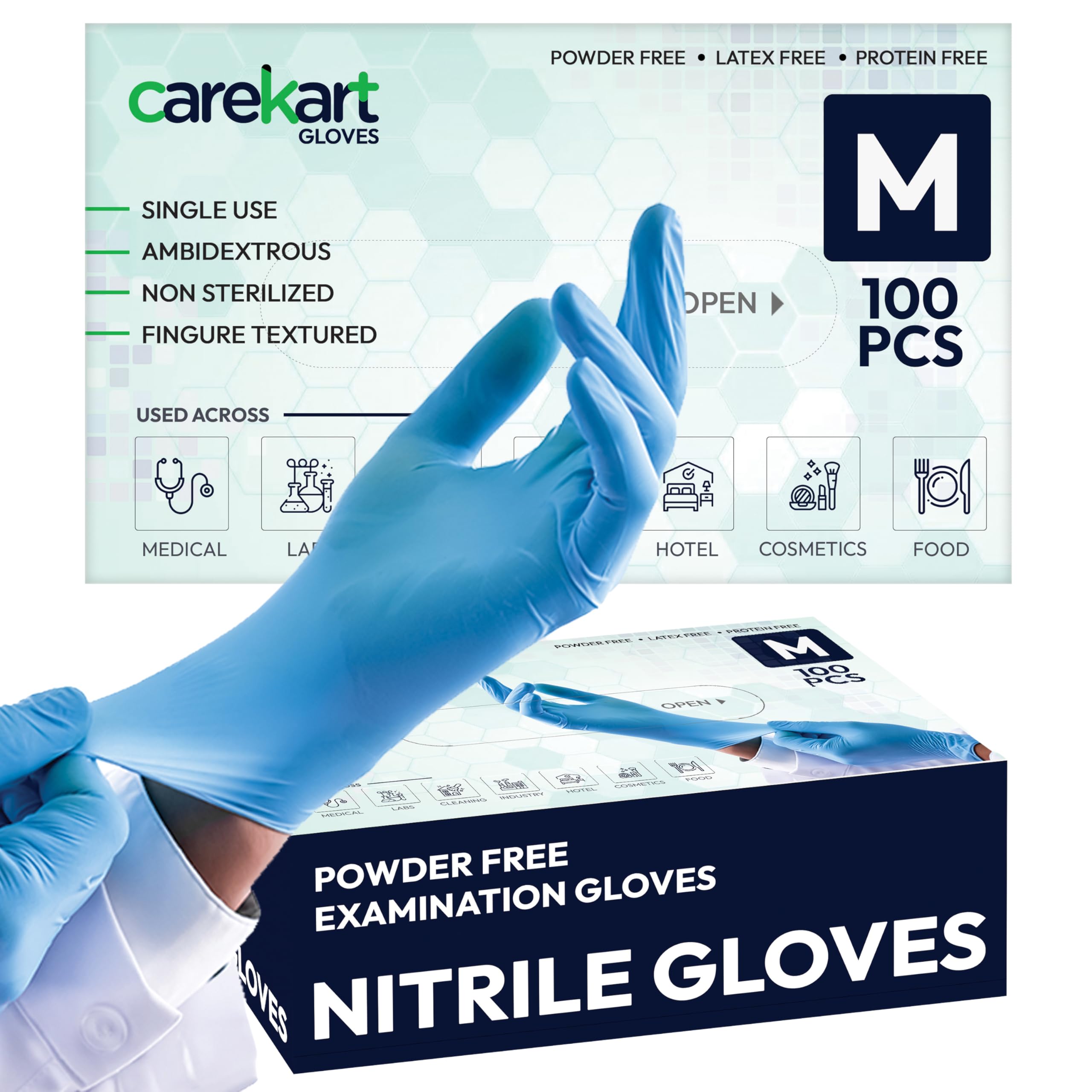 Carekart Gloves Powder-Free Nitrile Medium Pack of 100 | Food Grade Gloves for Cooking | Medical Grade Gloves Disposable 100 Pieces, Blue