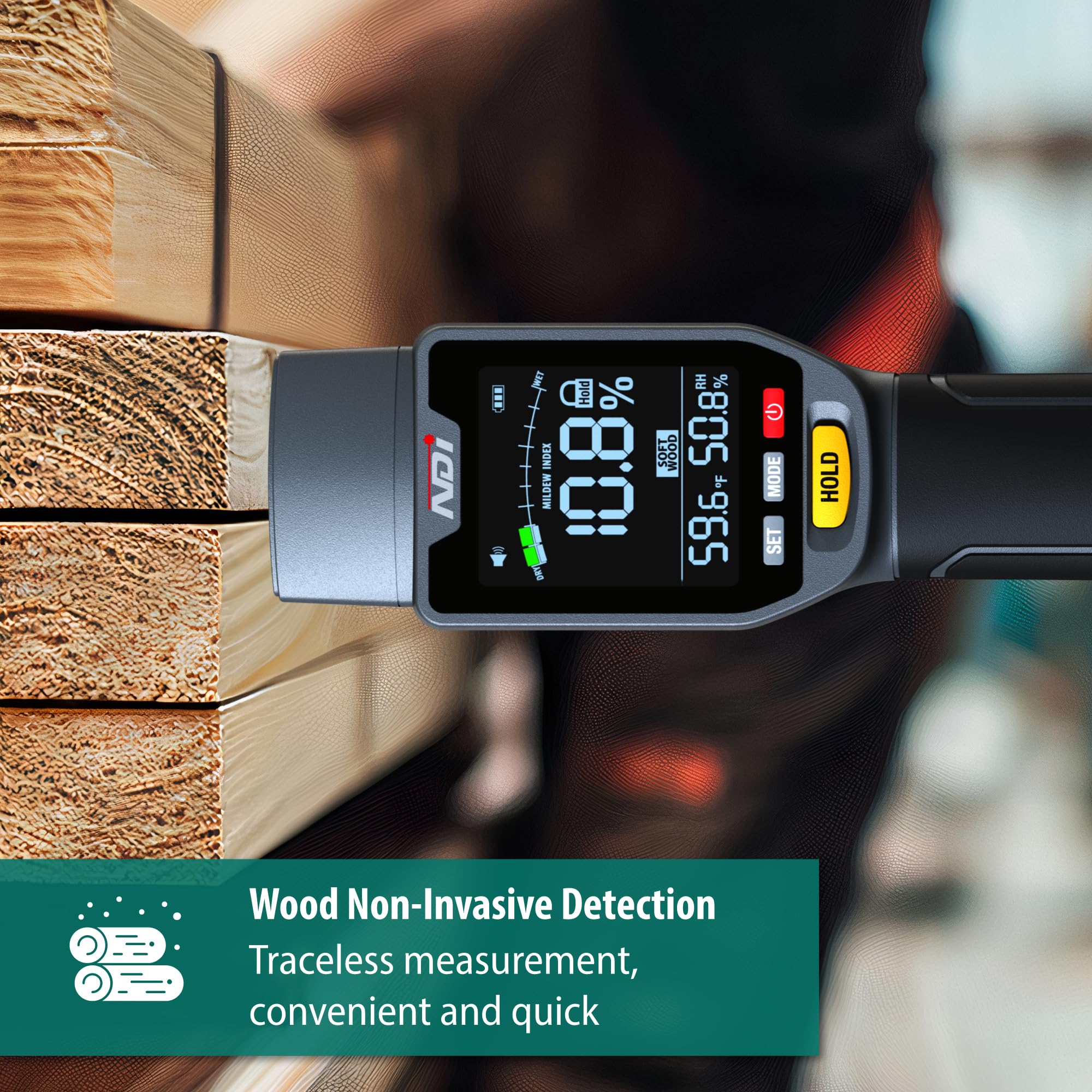 NDI 6 in 1 Non-invasive Moisture Meter Pinless Humidity Sensor Drywall/Gypsum Board/Cement Board/Cork/Hardwood/Mildew Index — Amazon image 5