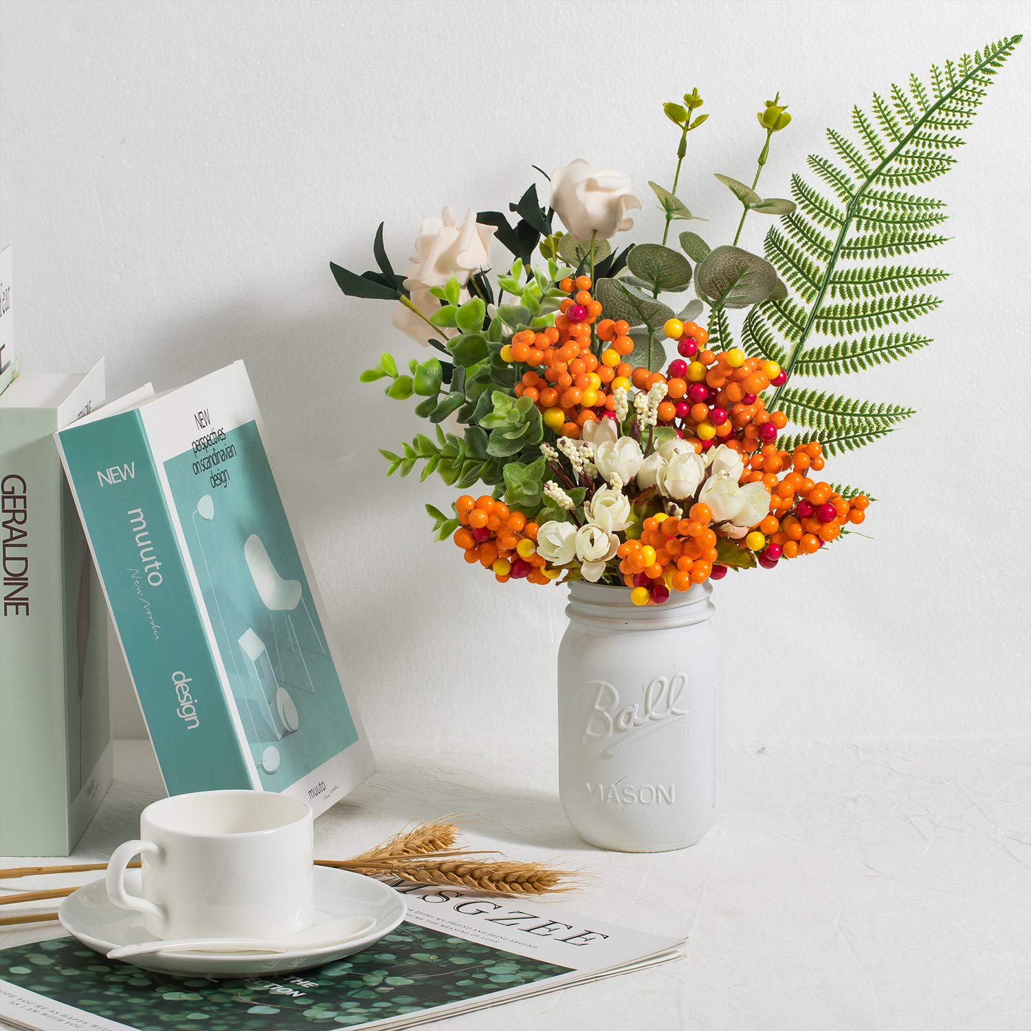 Cozylkx Baie Orange Artificielle Avec Tige 12 Pièces Fausses Baies Orange Automne Automne Décor Pour Guirlande Faisant La Décoration De Fête De Thanksgiving