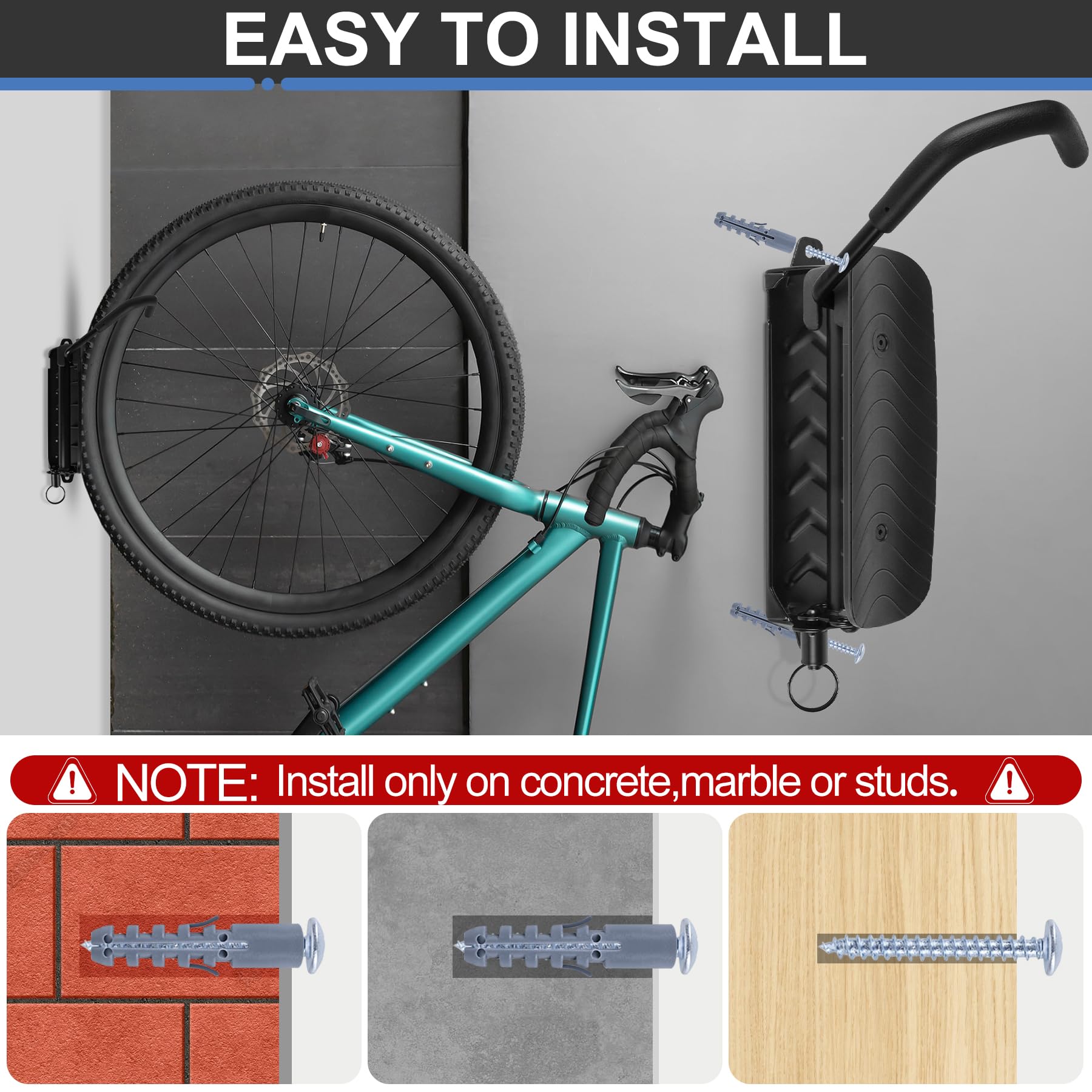 Soporte de pared giratorio para bicicleta, ganchos para garaje, soporte de pared para bicicletas (4, negro)