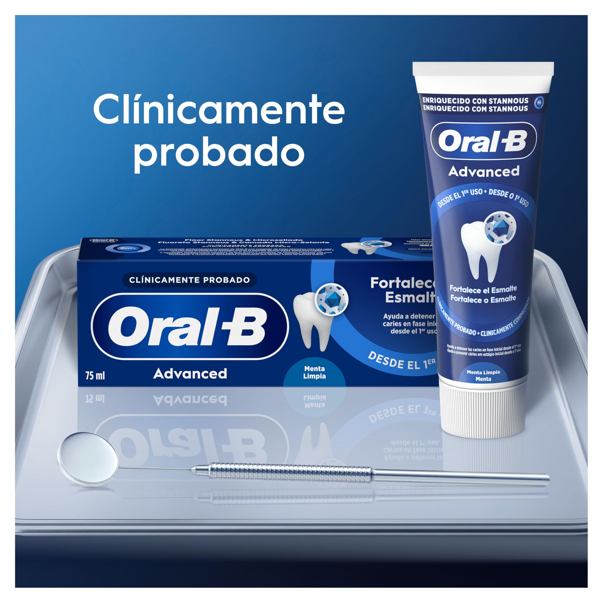 Oral-B Advanced Fortalece El Esmalte Pasta de Dientes, Pack 12x75 ml | Dentífrico Anticaries con Fluoruro de Estaño, Protege El Esmalte, Sabor Eucalipto Refrescante