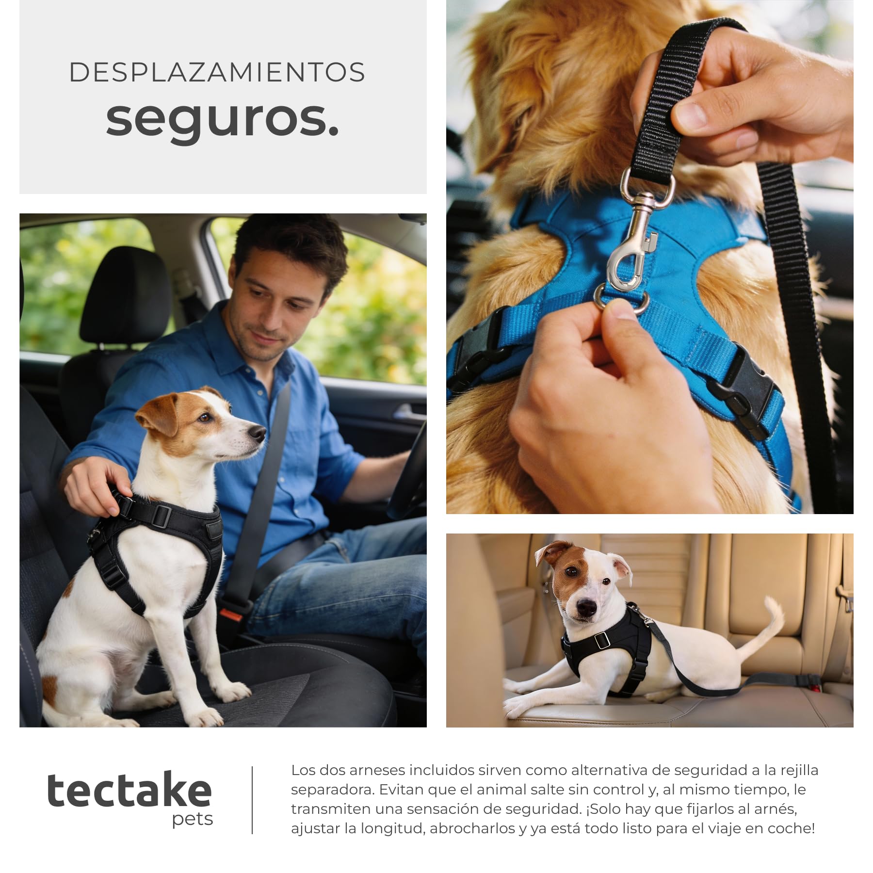 tectake® Barrera Universal de Seguridad para Perros, Ancho Ajustable 91,5-154 cm, 2 Cinturones de Seguridad Adicionales, Sistema Ensamblaje a Presión, Protector para Maletero - Negro