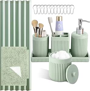 Amazon.com: XLHOMO 8-Piece Light Green Bathroom Set - Resin Bathroom ...