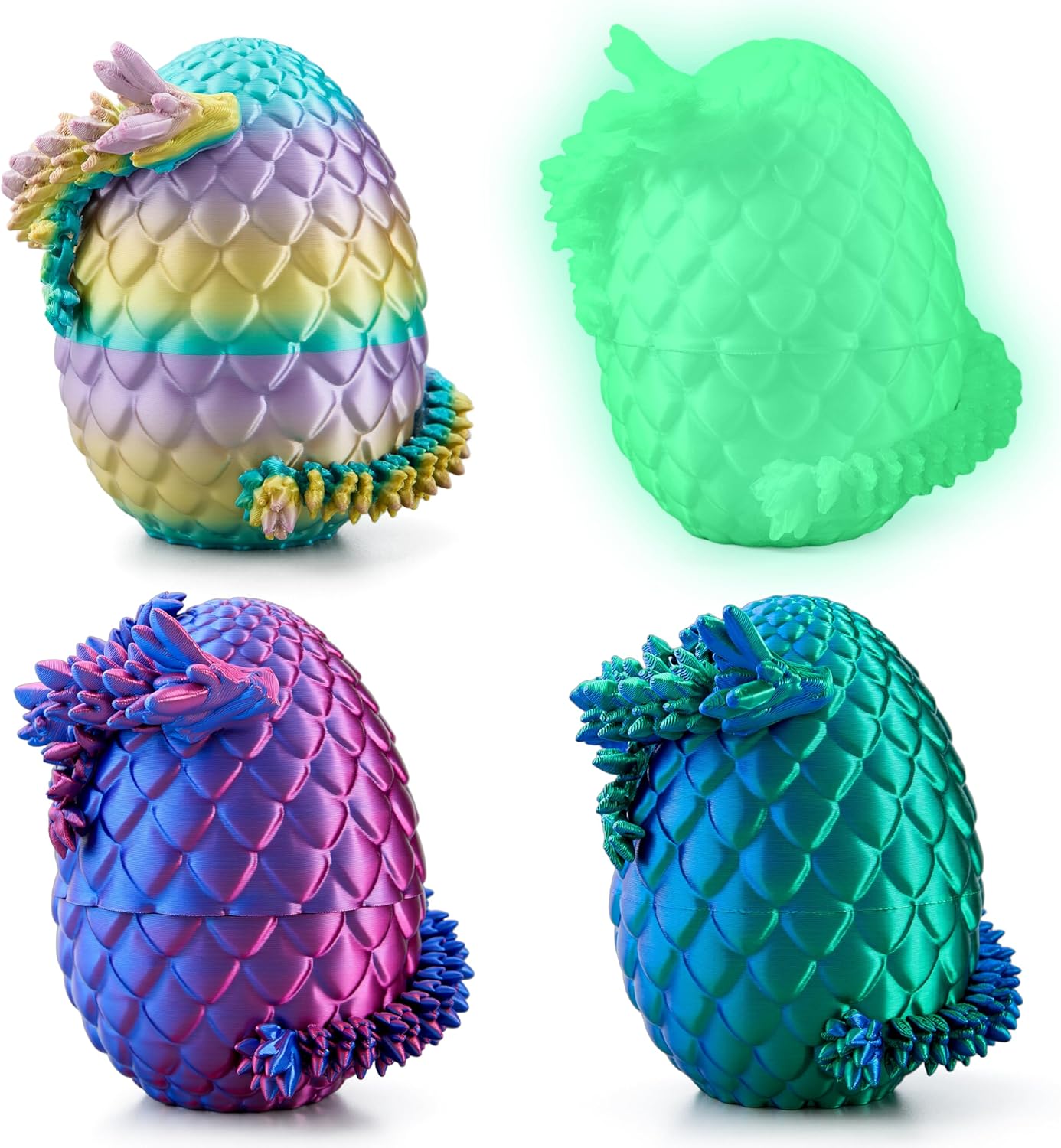 JOYIN 4 Pcs 3D Printed Dragon Eggs with Laser Dragon, Cool Articulated Toys for Kids Christmas Stuffers Party Favors, Fidget Toy Classroom Prize Gifts for Boys Teen Girls (Purple+Blue+Rainbow+Glow)