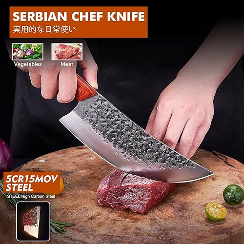 Miniatura 3 de Juego de cuchillos de carnicero profesional, forjado a mano, resistente, cuchillo de chef serbio, cuchillo de deshuesado vikingo, juego de cocina de