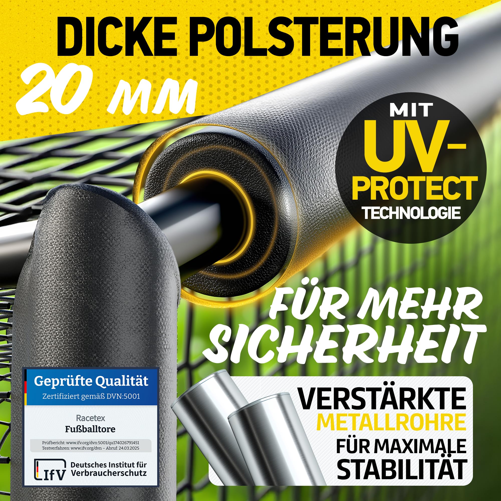 Racetex Fussballtore für Garten Kinder und Erwachsene mit [Anti-Rost Beschichtung] - Fußballtor Kinder inkl. Erdanker für optimalen Halt - Fußball Tor mit rundum Polsterung