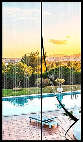 Miniatura 10 de Malla magnética para puerta de 38 x 98 pulgadas, se adapta a puertas de 36 x 96 pulgadas, funciona para patio, puerta corredera, mantiene fuera