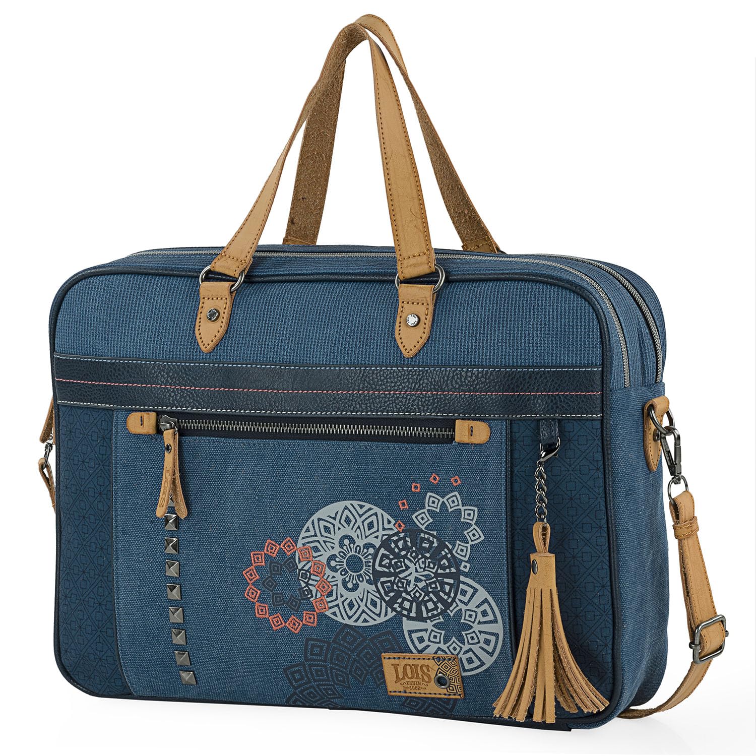 Lois - Bolso maletin Portatil para trabajo Mujer. Portadocumentos ordenador 15 6 pulgadas. Piel PU y Lona con Asa Bandolera Desmontable 310539