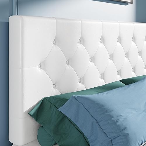 Miniatura 16 de HOOMIC Base de cama de almacenamiento de plataforma de tamaño matrimonial con 4 cajones y cabecera ajustable, listones de madera, no necesita Negro,