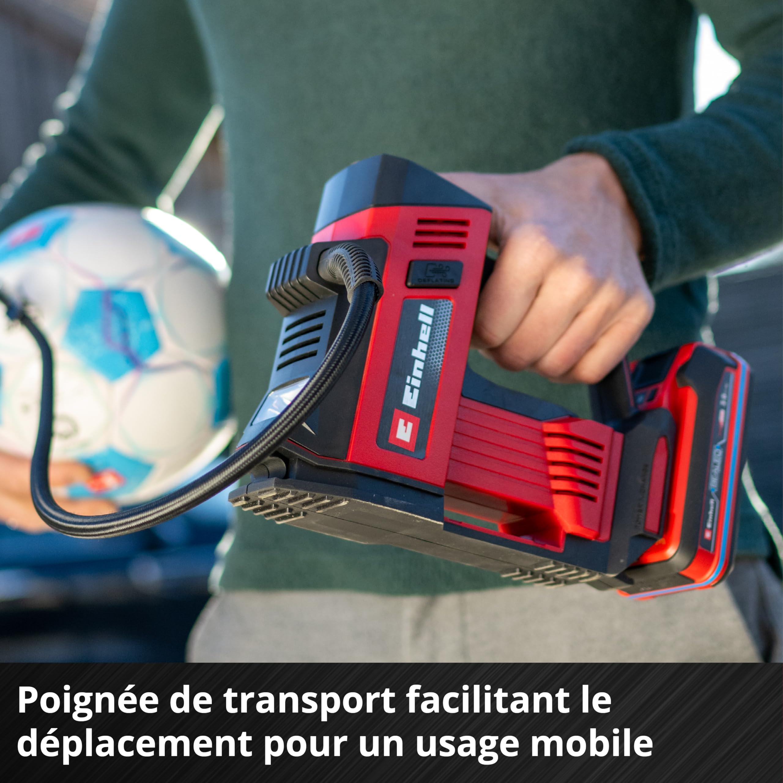 Compresseur sans fil Einhell CE-CC 18/23 D Li-Solo Power X-Change (18 V, 11 bars max, manomètre avec écran LCD, fonction d’arrêt automatique, sans batterie)
