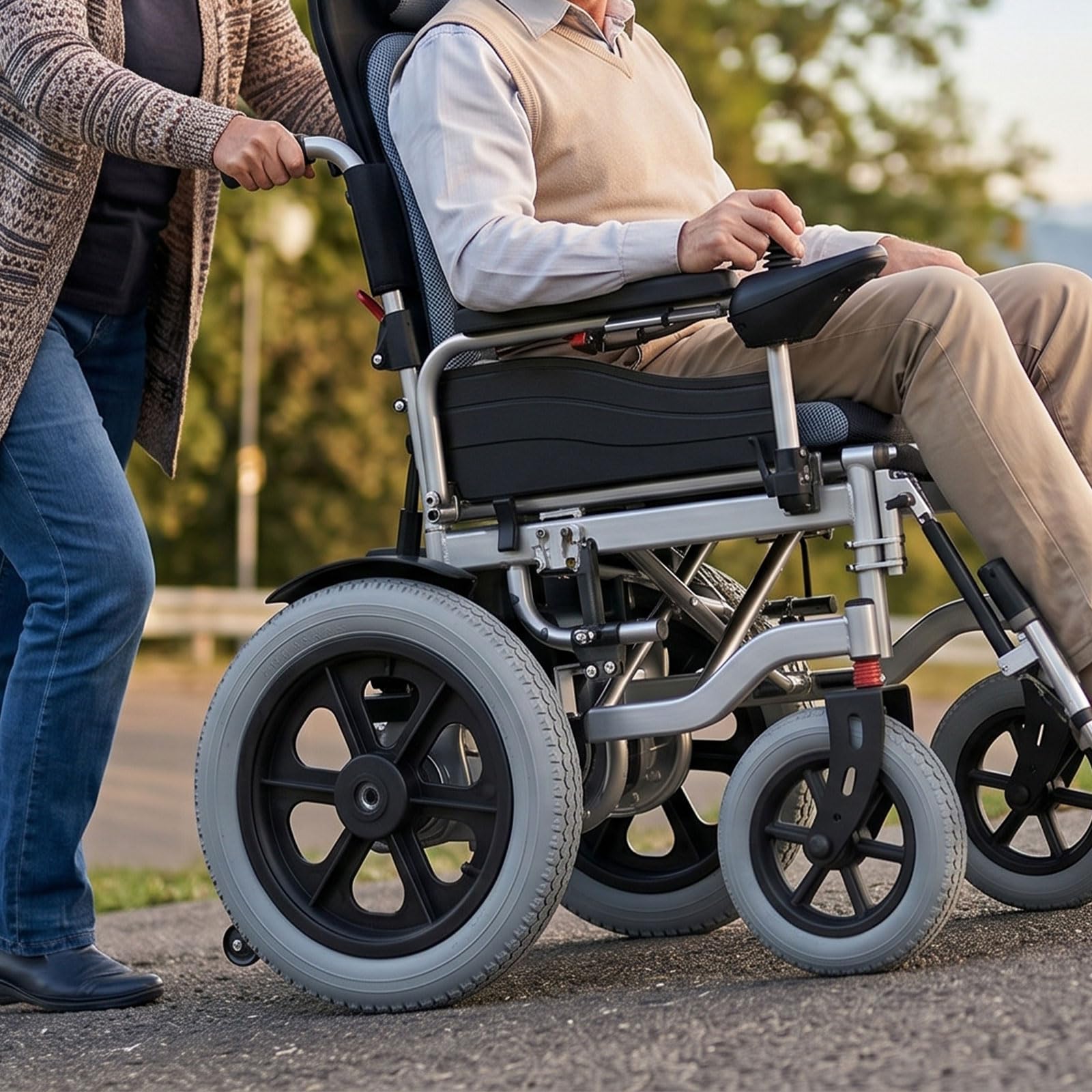 2 Stück 12 Zoll (30 cm) Rollstuhl-Hinterräder mit PU-Reifen – Luftlose Feststoffräder als Rollstuhlzubehör zum Austausch, Farbe: Grau