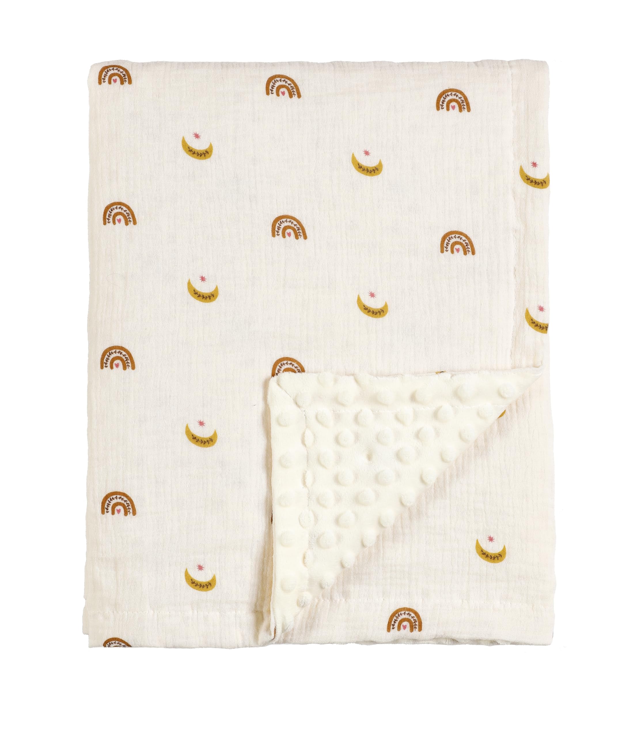 CREVENT 30''X40'' Organic Muslin Cotton Baby Blanket for Newborns, Soft Mink Backing, Essential for Baby Shower Birthday Gift - Moon 75X100cm