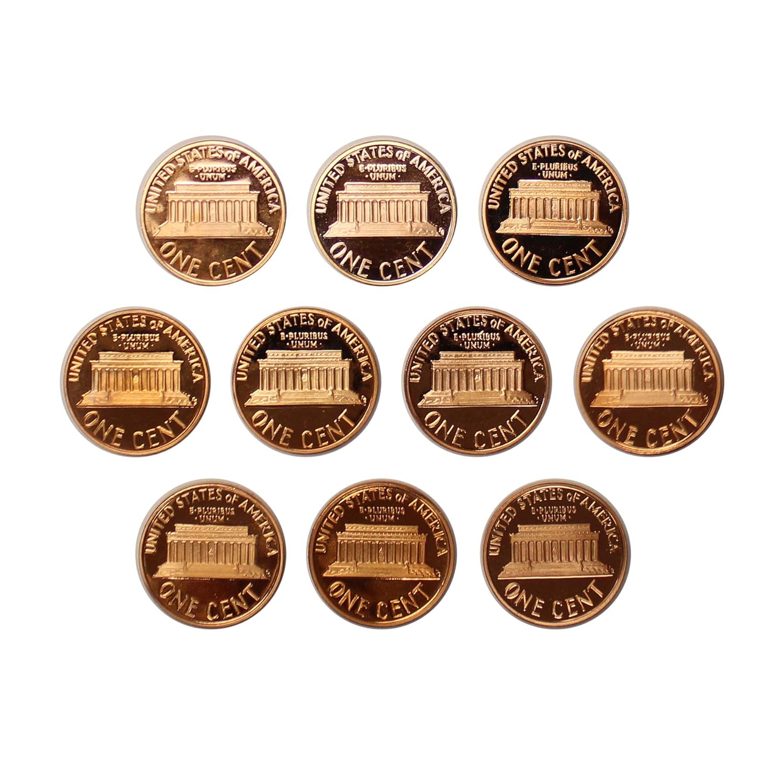 1980-1989 S Lincoln Memorial Cent Gem Deep Cameo Proof 10 Coin Run U.S. Mint