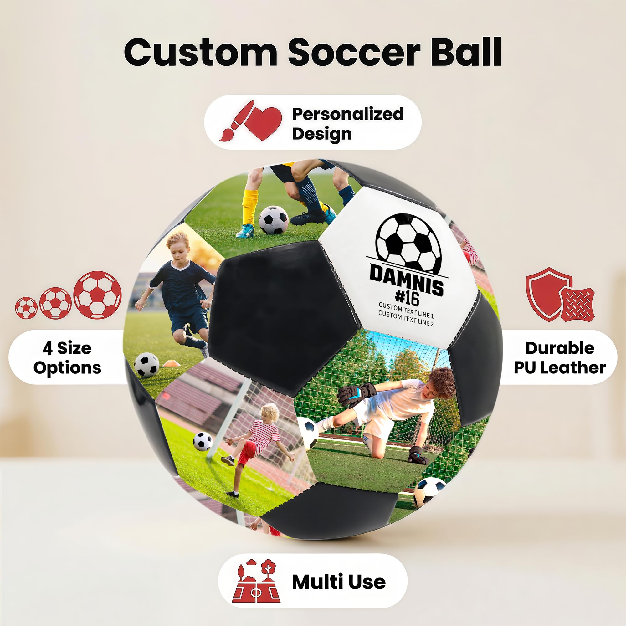 Pallone da calcio personalizzato con nome e foto, misure 5, 3 e 4, regalo per allenatori, papà, ragazzi, ragazze, appassionati di calcio, partite di calcio indoor/outdoor
