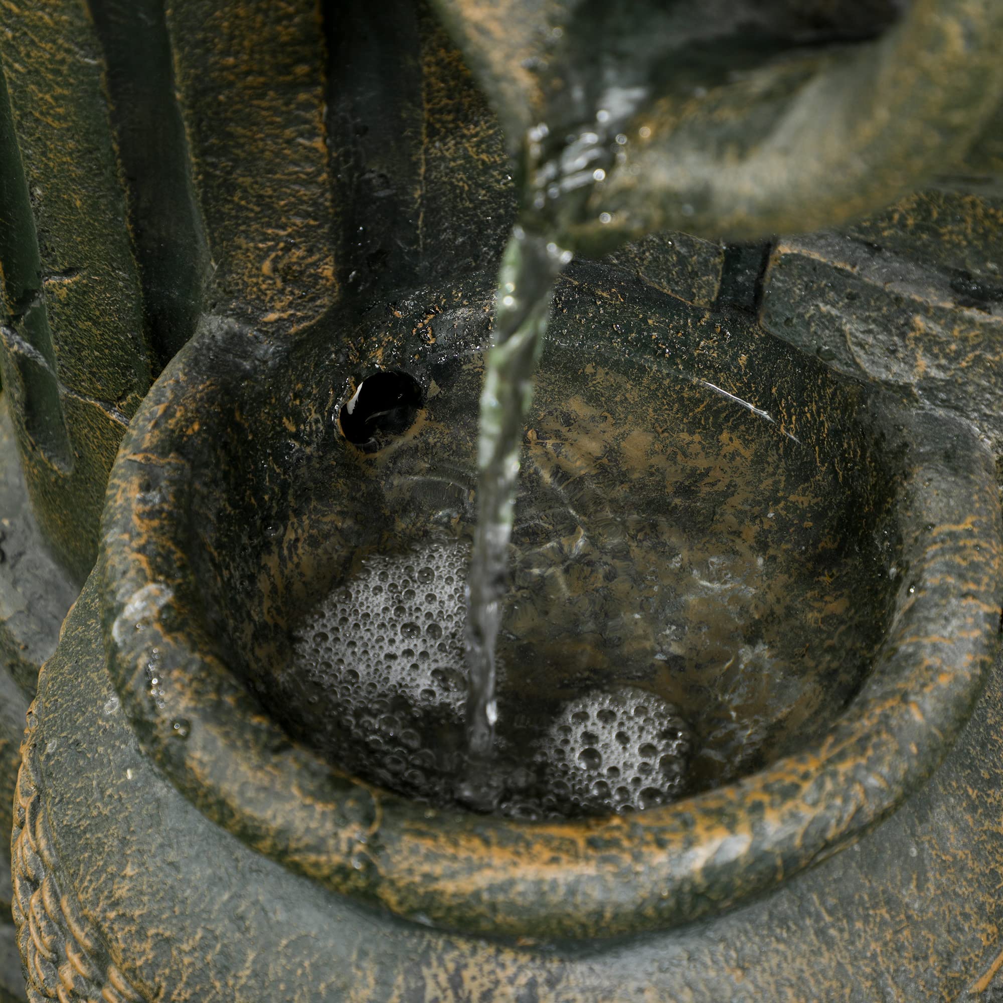 Outsunny Zen - Fuente de jardín ornamental (3 jarras, flujo ajustable, bomba de agua sumergible, incluye dim. 36,5 x 32 x 73 cm, resina gris