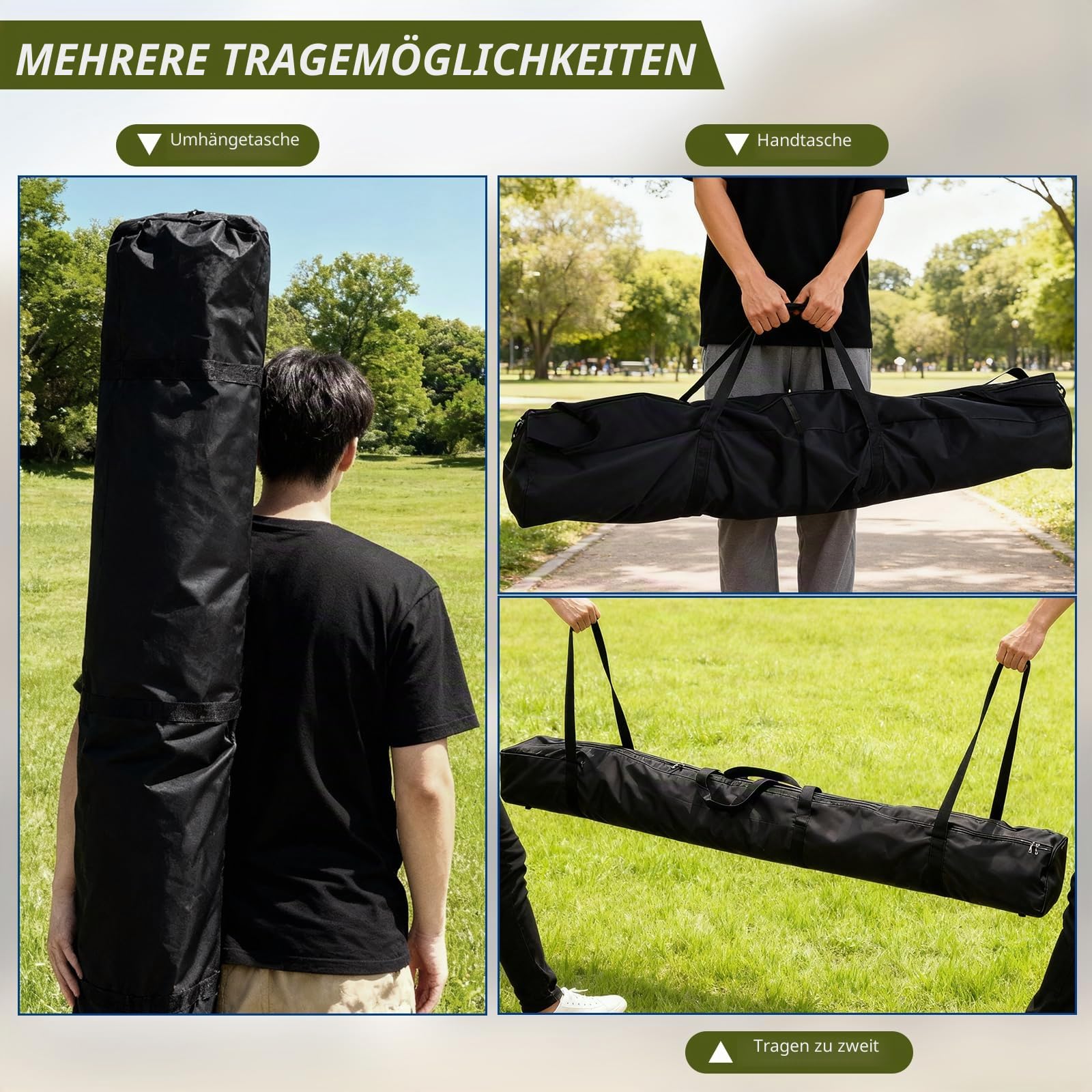 Zelttasche 210 cm, Tragbare Zeltstangentasche mit Gepolsterten Griffen & Zwei-Wege-Reißverschluss, Multifunktionale Camping Tasche, Angeltasche, Rutentasche, Stativtasche