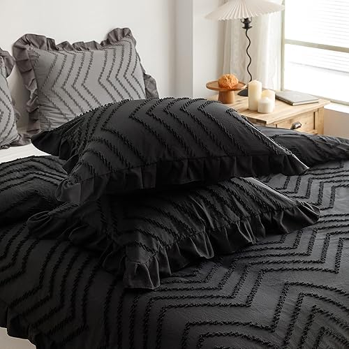 Miniatura 5 de Juego de funda de edredón copetuda, funda de edredón suave y transpirable con cierre de cremallera, ropa de cama bohemia bordada, color azul, 68 x