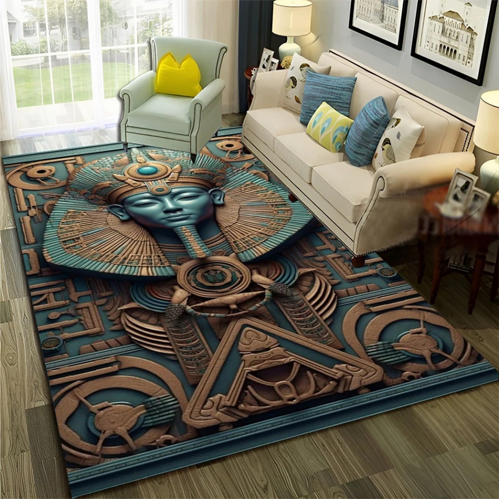 Tapis de salon moderne 120x160 cm antidérapant style rétro