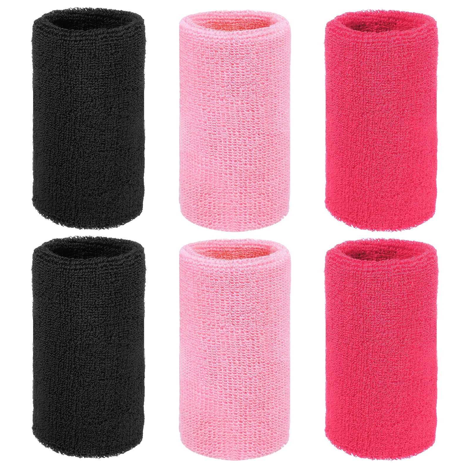 YELARXI Wrist Bands for Sweat, Sports Wrist Sweat Bands, Sports Wristband Sweatbands Breathable Absorbent Tennis Wristband 6Pcs & Black/Pink/Light Rose -Fitting for Basketball/Football/Gym — image 1