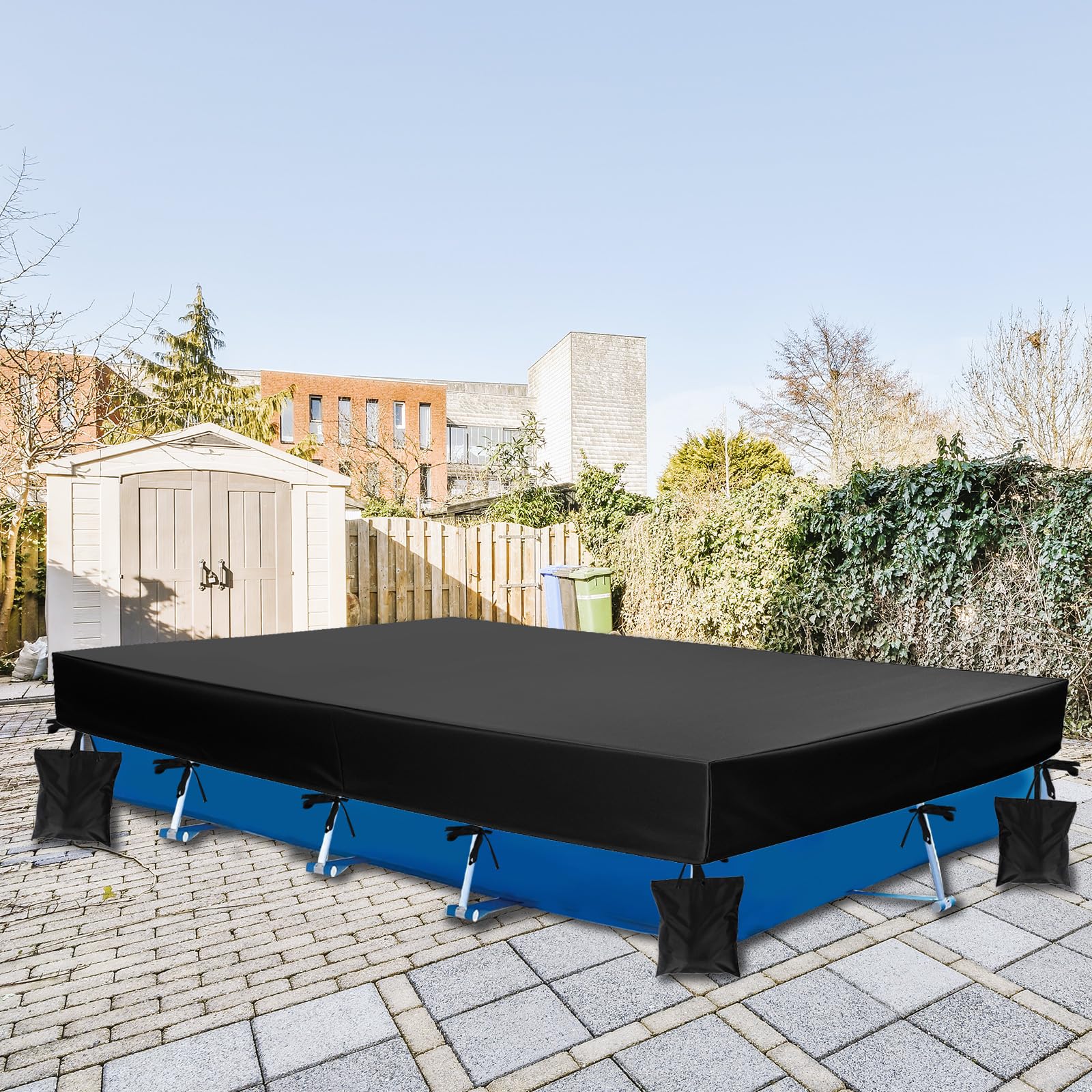 450x220x30cm Cubierta de Piscina Rectangular para Piscinas Elevadas, Resistente de Tela Oxford 210D Cubierta Incluye 4 Sacos Arena y 1 Bolsa Almacenamiento