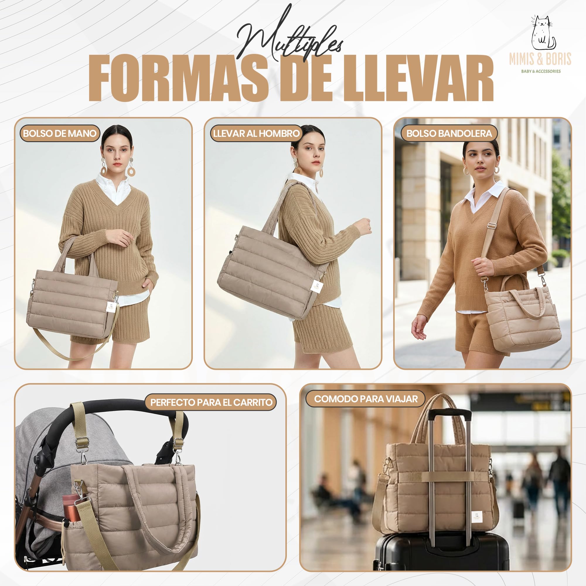 Mimis & Boris Sac à langer imperméable avec matelas à langer | Set maternité | | Se fixe au chariot pour transporter les mains libres | Poche étanche pour le linge sale | Cadeau idéal pour nouveau-né
