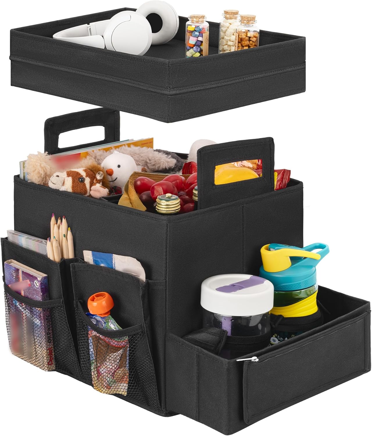 StorageWorks Trunk Organizer for Car, Car Organizer with Lid, Seat Back Storage, Medium, Black, 1-Pack