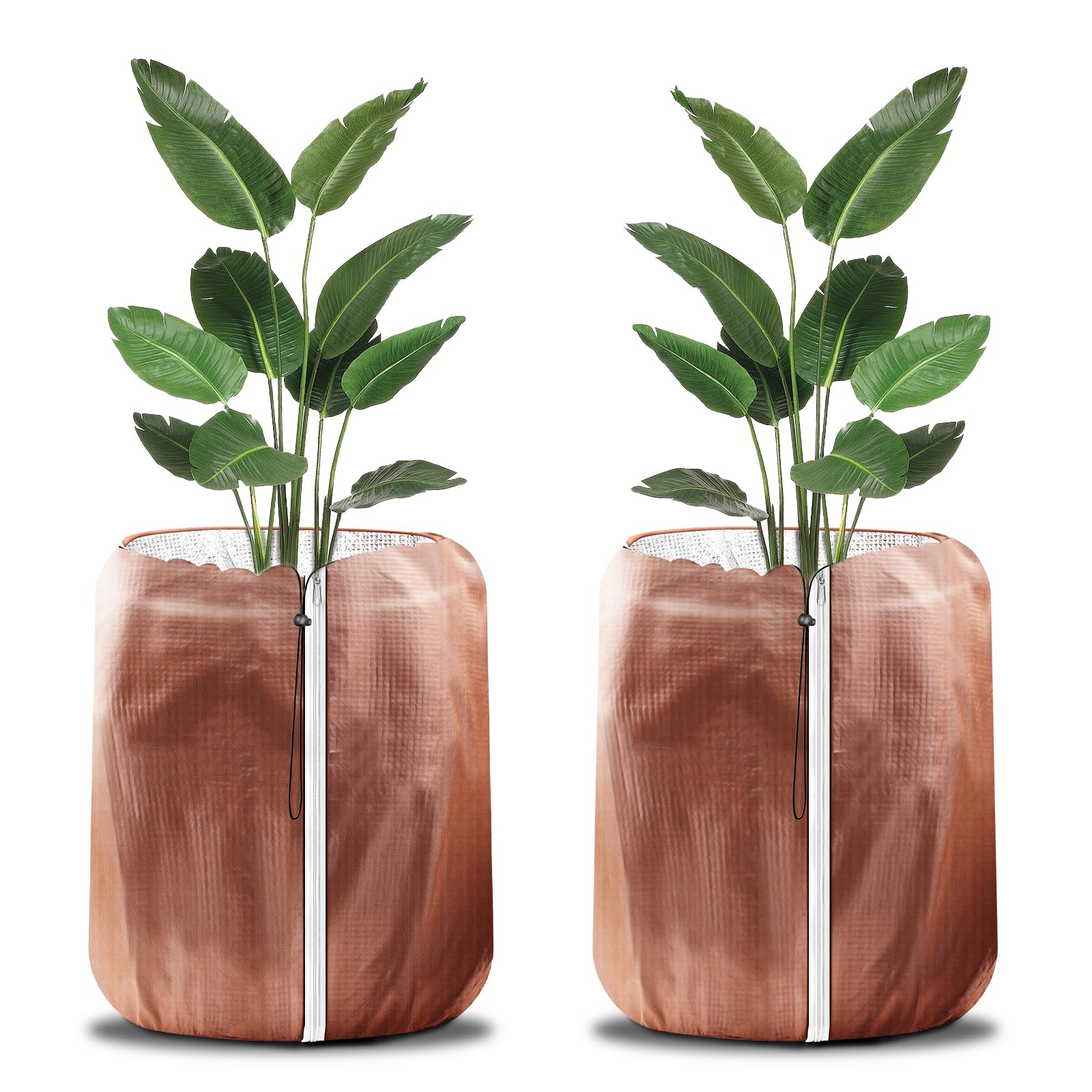 MaxEarn 2PCS Winter Plant Protection Pot, 70x65cm Flower Pot Frost Protection Cover, Anti-Frost Thermal Pot Plant Cover with Drawstring & Zipper, Large Protection Bag for Outdoor Trees Potted Plants