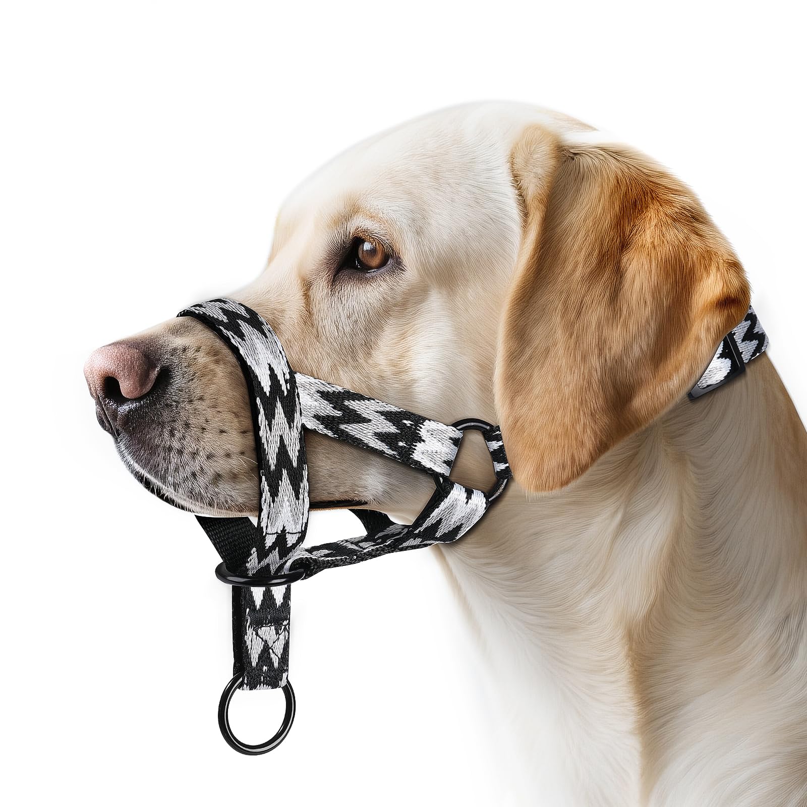 Hundehalfter mit Buchstabenmuster, Hundehalsband mit Weichem Nylon, Bequeme Passform für Kleine, Mittlere und Große Hunde, Verstellbar, Verhindert das Ziehen(L, Wstil Schwarz)