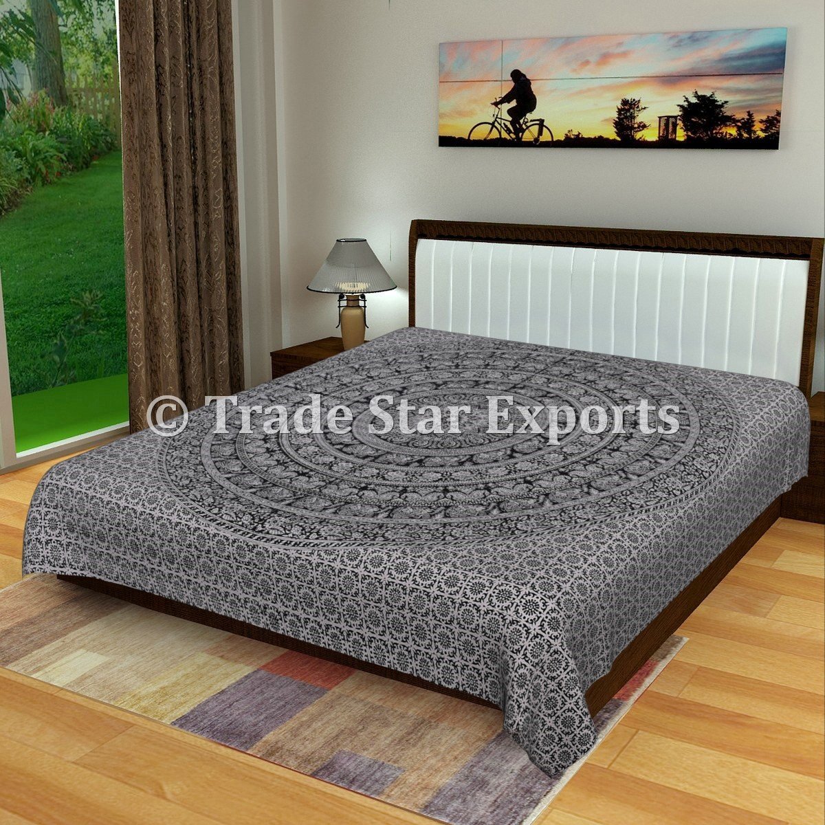 Couvre-lit Kantha king size fait main en coton indien style boho chic pour l'hiver
