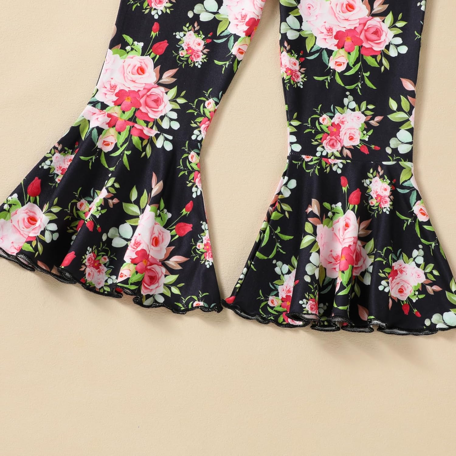 Toddler Baby Girl Bell Bottoms Outfits Ruffle Short Sleeve Shirt Tops and Floral Flared Pant Set - Image 7