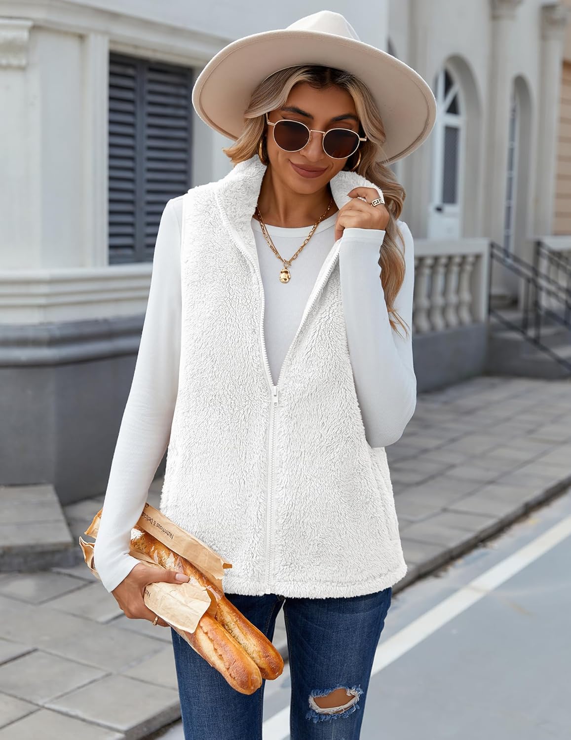 Zeagoo Vest For Women Sleeveless Sherpa Fleece Jackets Lightweight Zip Up Fall Winter Coats With Pockets - Image 3