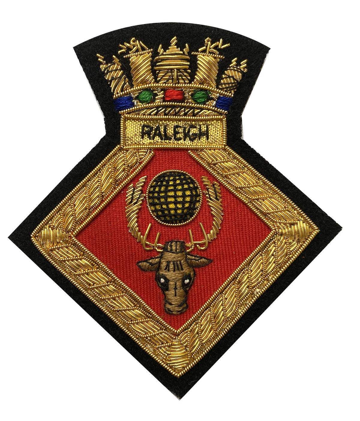Family Crests Men's Black Hms Raleigh Royal Navy Embroidered Blazer Badge