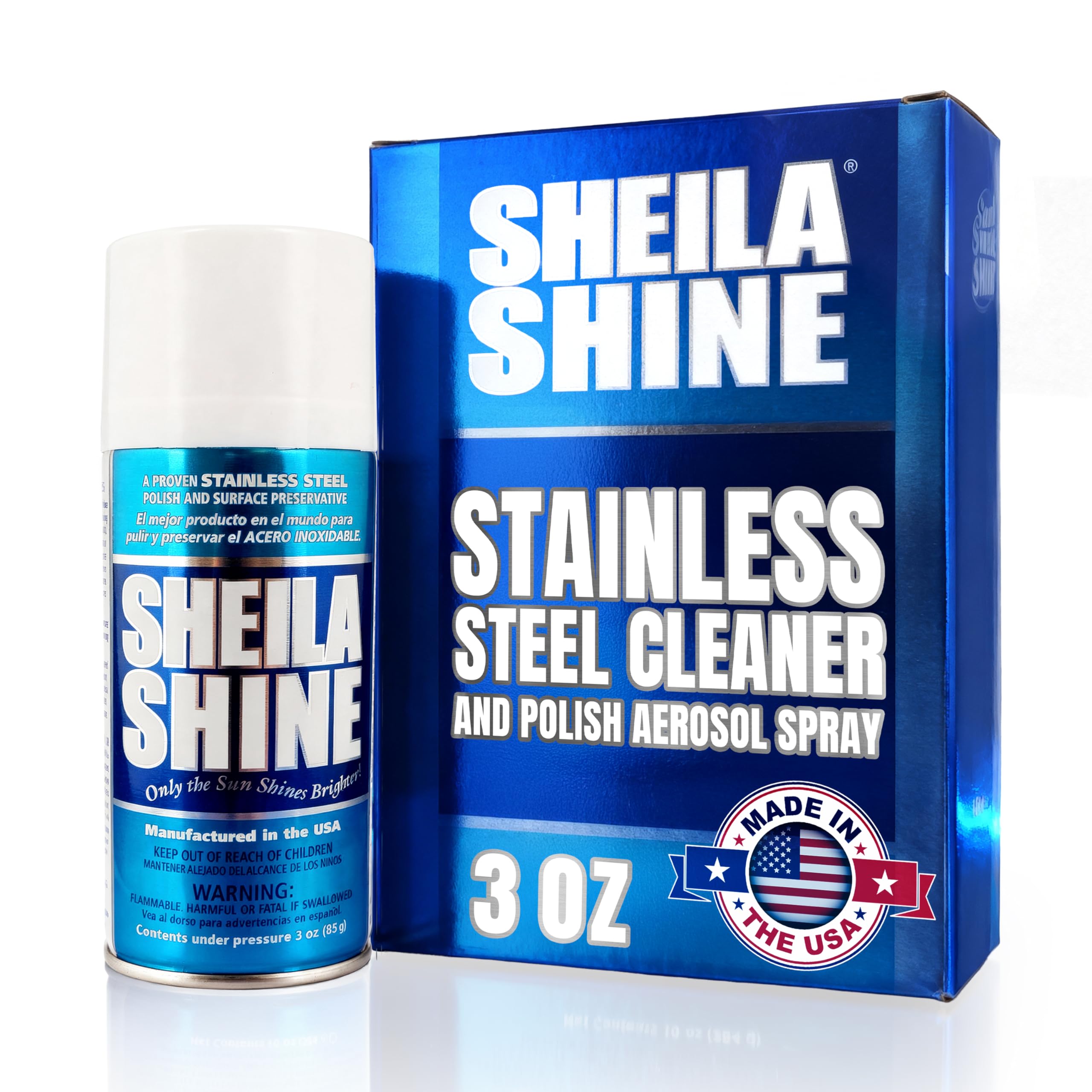 Sheila Shine 3oz Stainless Steel Cleaner and Polish - Cleans, Polishes & Protects Kitchen Appliances, Refrigerators, Sinks, Ovens & Grills - Residue, Streak Free Shine - Stainless Steel Cleaner Spray