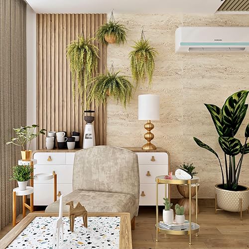 Miniatura 8 de Mesa auxiliar redonda, bandeja de metal dorado de 2 niveles, mesa auxiliar de metal para sofá, sala de estar, mesa de té, espacios pequeños