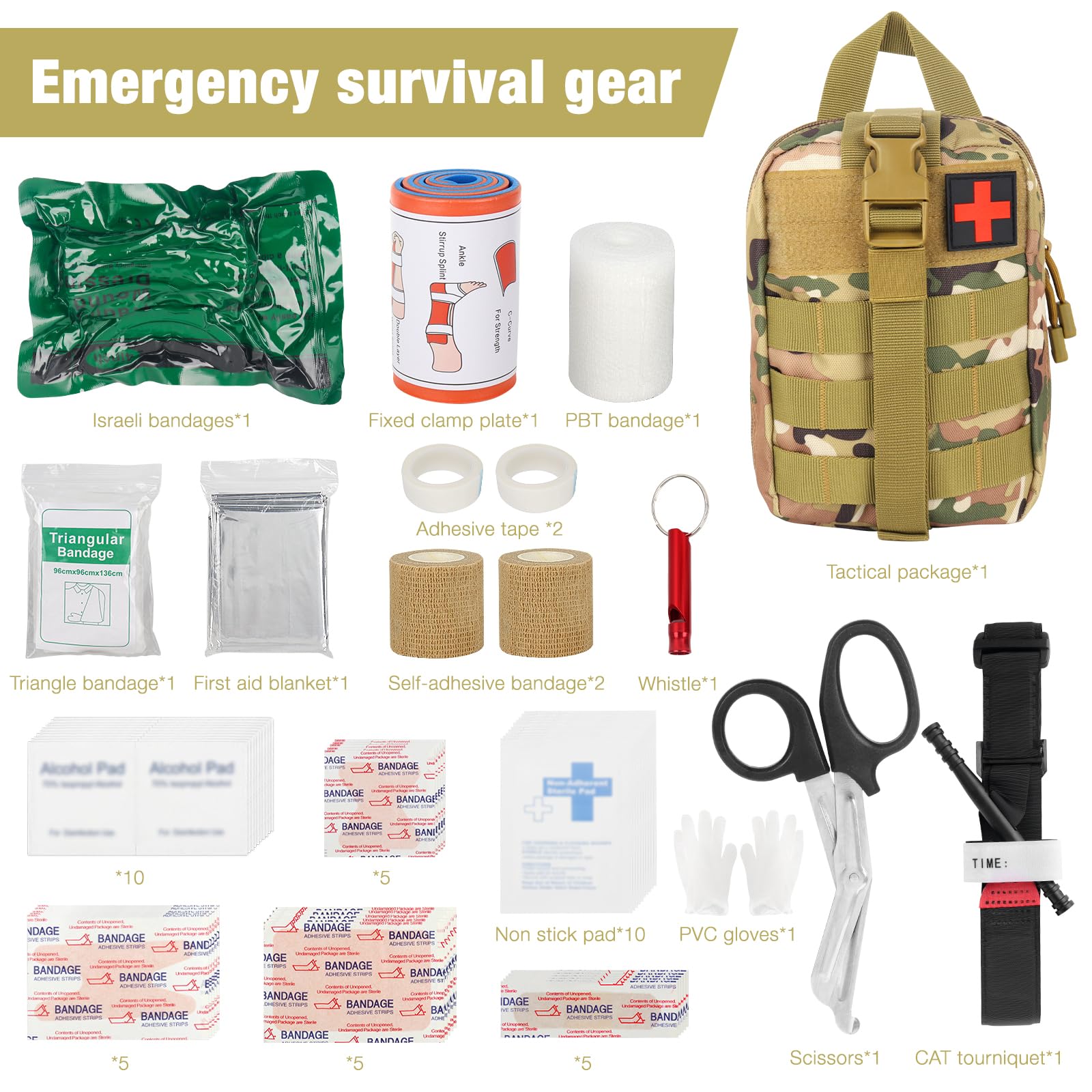 Mineup Botiquín De Primeros Auxilios, 54 Piezas Tactico First Aid Kit Militar, Kit de Primeros Auxilios Táctico, Bolsa de Emergencia para el Hogar, Coche, Camping al Aire Libre, (Camuflaje PRO)