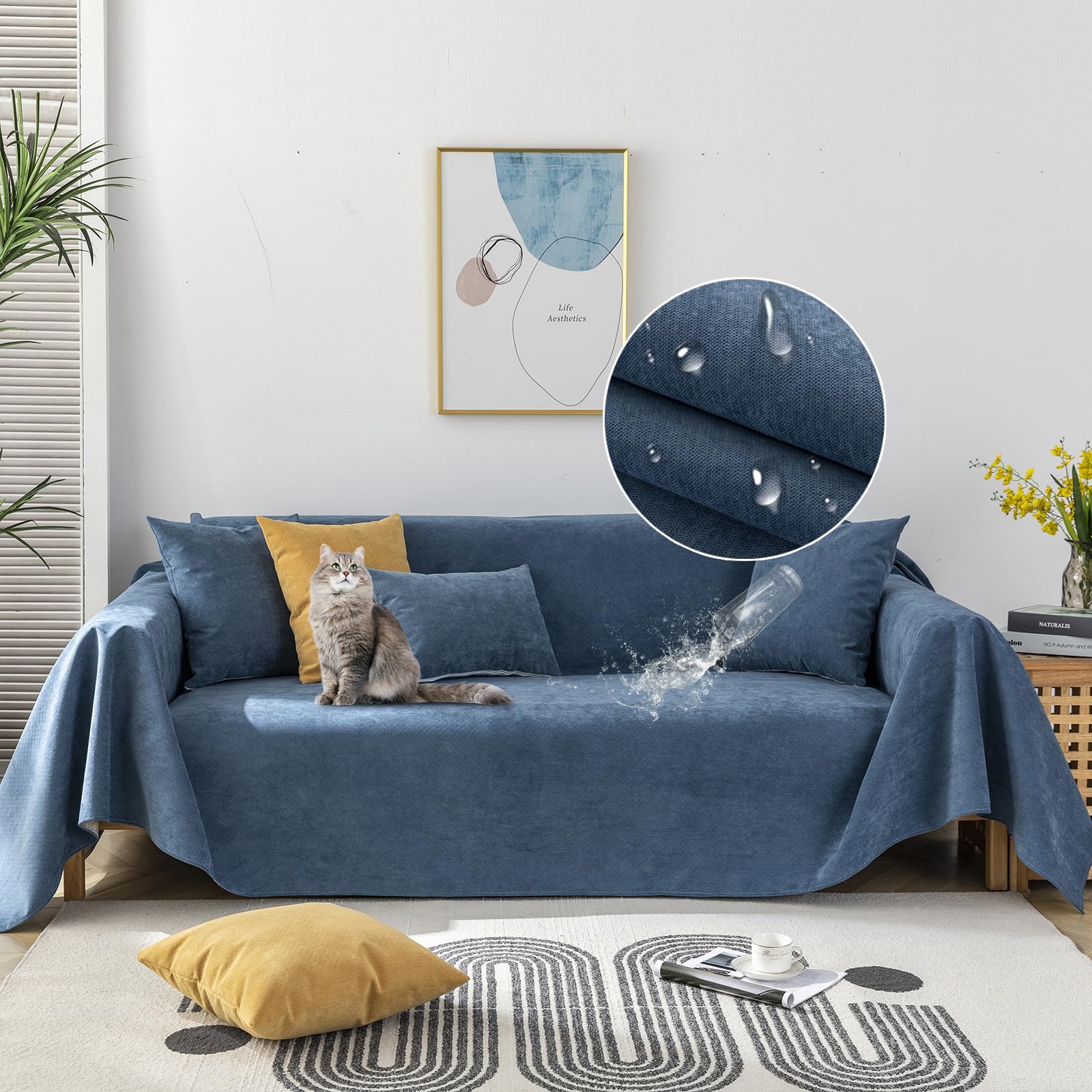 MYSKY HOME Sofa Cover For Dogs Washable For Loveseat, Boho Couch Cover Cover For Sofa, Couch Cover Blanket Soft Thick Durable Tassel Sofa Slipcovers Furniture Protector, 71"x 118", Light Gery - View #3