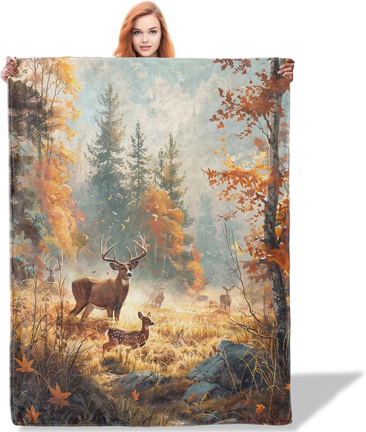 Rustic Forest Deer Throw Blanket for Women Girls Boys, Soft Flannel Blankets Gifts for Living Room Couch, Home, Sofa Decor, 50"x60"