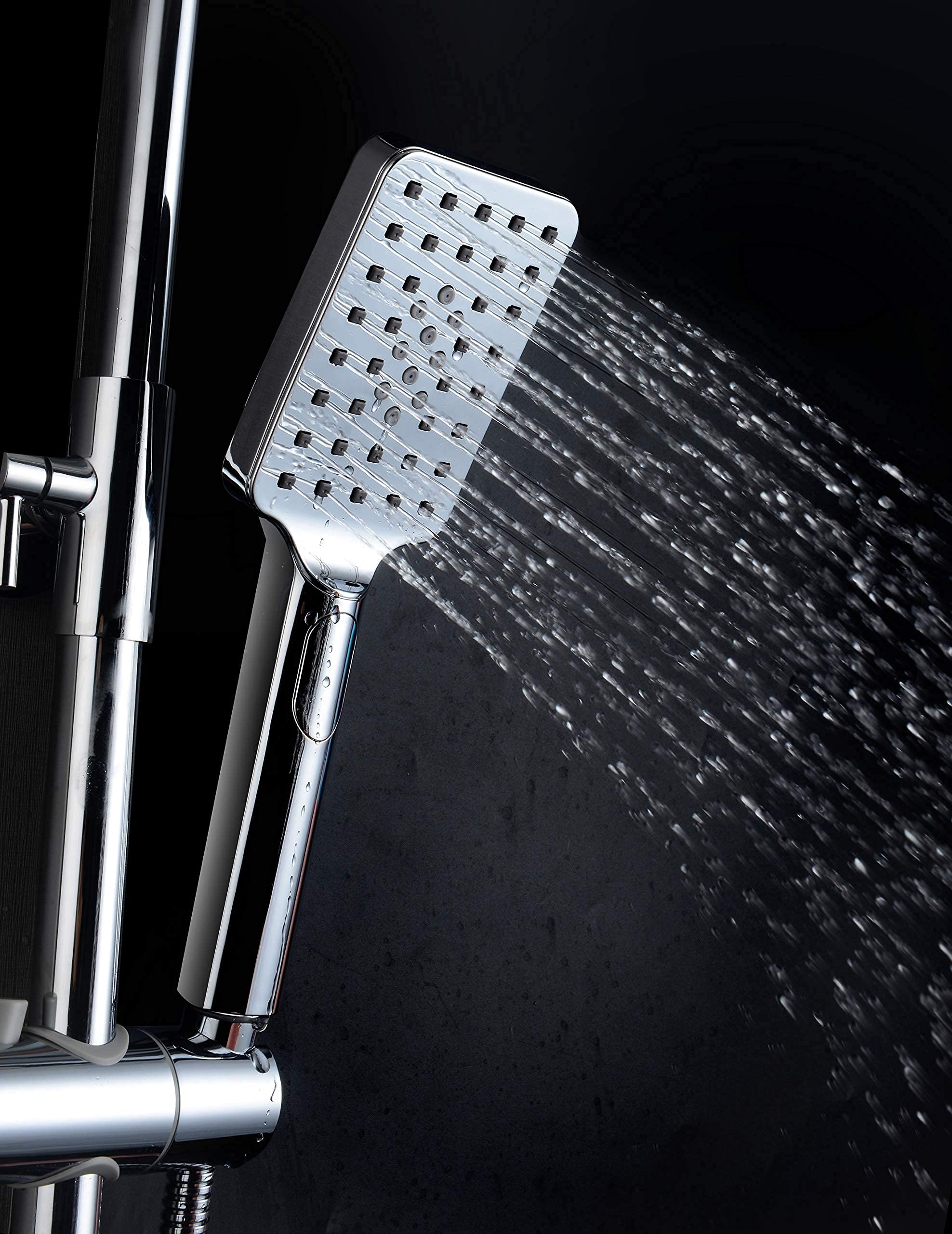 Système de douche en acier inoxydable de ELBE, douche à effet pluie avec pommeau de douche en acier inoxydable 304 30x30cm carré, kit de douche sans robinetterie, chromé kit colonne de douche